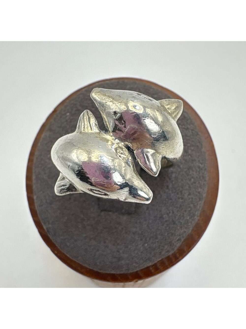 Two Dolphins Band Sterling Silver 925 Bypass Design Ring Size 9.25